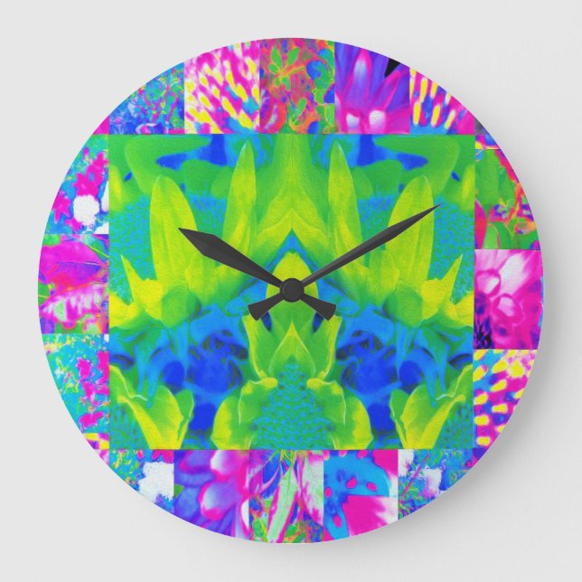 Abstract Patchwork Sunflower Garden Collage Large Clock (Front)