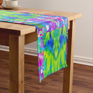 Abstract Patchwork Sunflower Garden Collage Short Table Runner