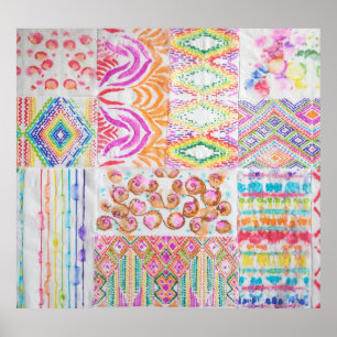 Abstract patchwork, watercolor tie dye pattern. poster