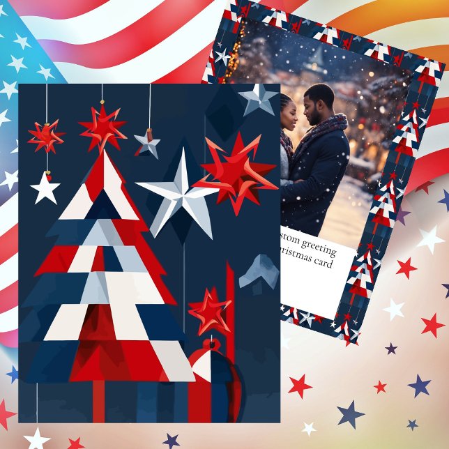 Abstract Patriotic Christmas Holiday Card (Red White & Blue on Display in this Mathematical Inspired Patriotic Christmas Design )