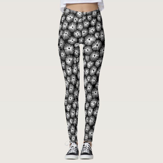 Abstract Pattern 101115 - White on Black Leggings (Front)