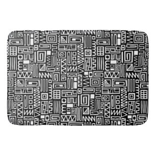 Abstract Pattern 110122 - White on Black Bath Mat
