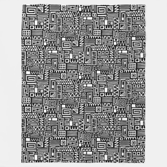 Abstract Pattern 110122 - White on Black Throw Pil Fleece Blanket (Front)