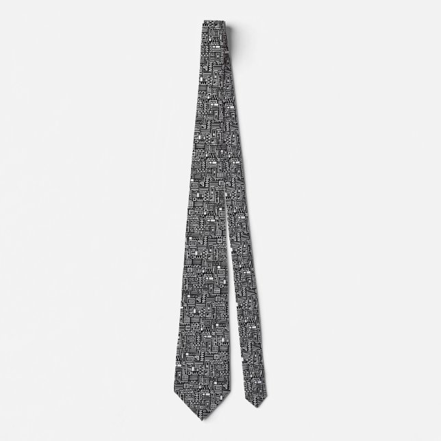 Abstract Pattern 110122 - White on Black Tie (Front)