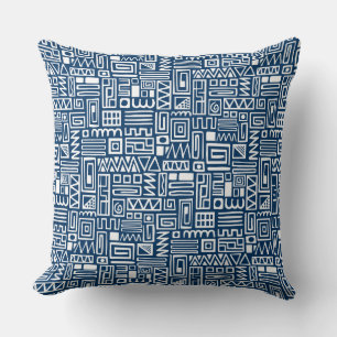 Abstract Pattern 110122 - White on Indigo Blue Cushion
