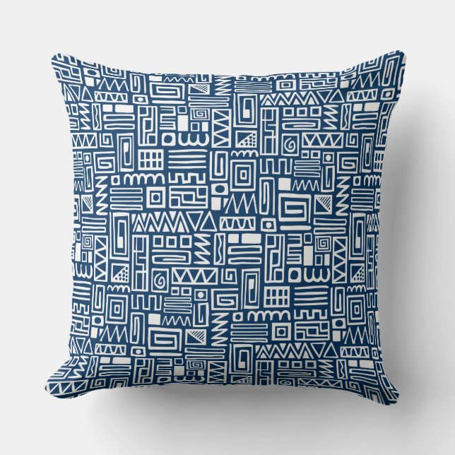 Abstract Pattern 110122 - White on Indigo Blue Cushion (Front)