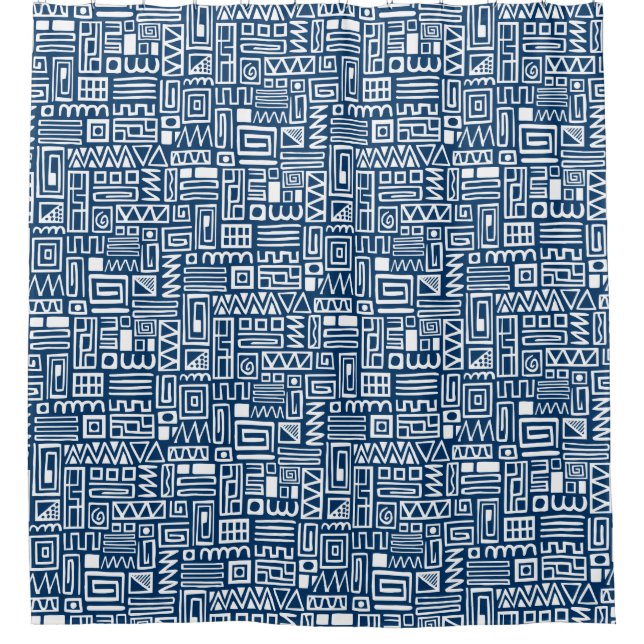 Abstract Pattern 110122 - White on Indigo Blue Shower Curtain (Front)