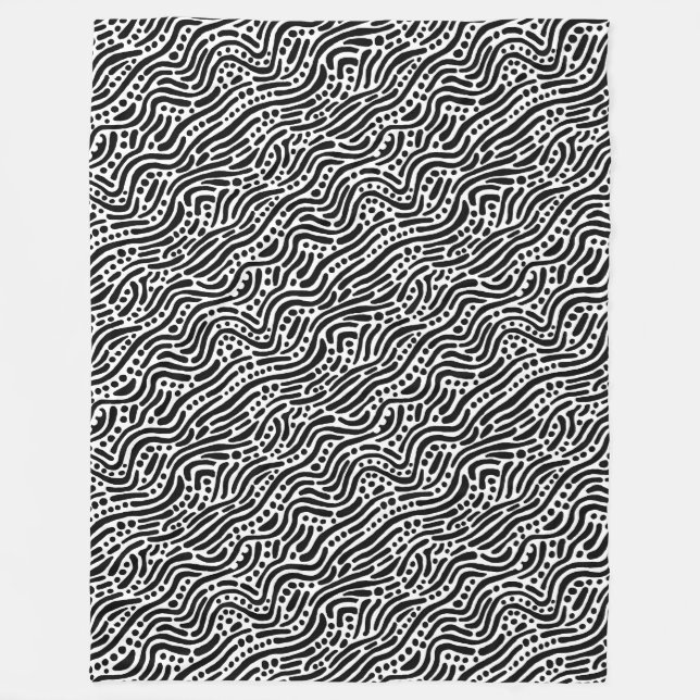 Abstract Pattern 110523 - Black and White Fleece Blanket (Front)