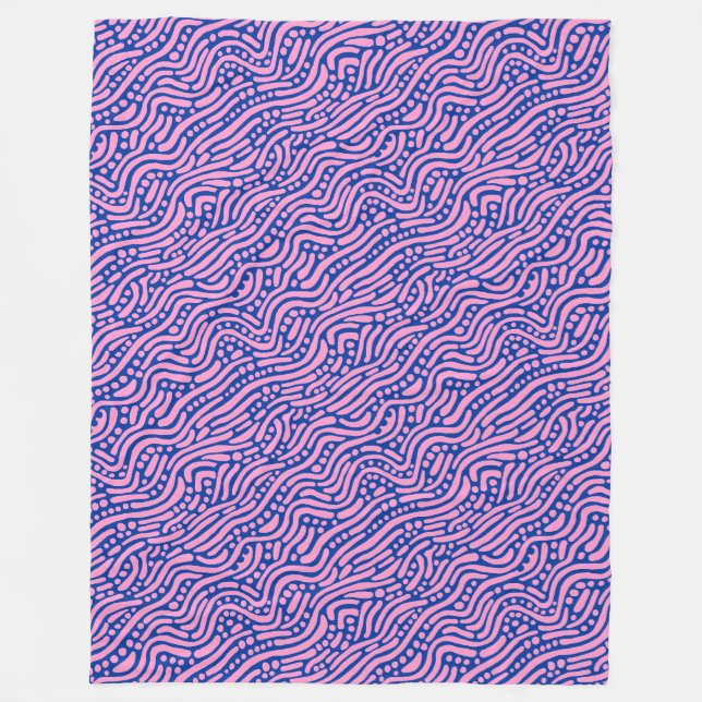 Abstract Pattern 110523 - Pink and Navy Blue Fleece Blanket (Front)
