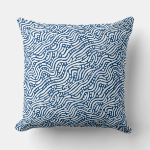 Abstract Pattern 110523 - White on Shibori Blue Cushion