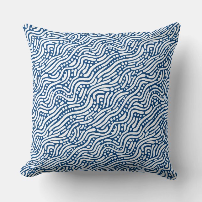 Abstract Pattern 110523 - White on Shibori Blue Cushion (Front)