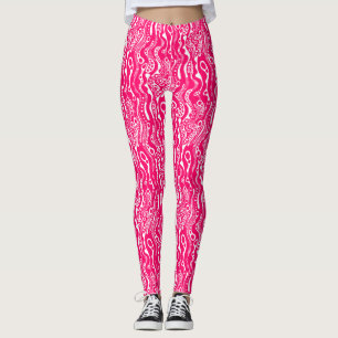 Abstract Pattern 130621 - Neon Red on White Leggings