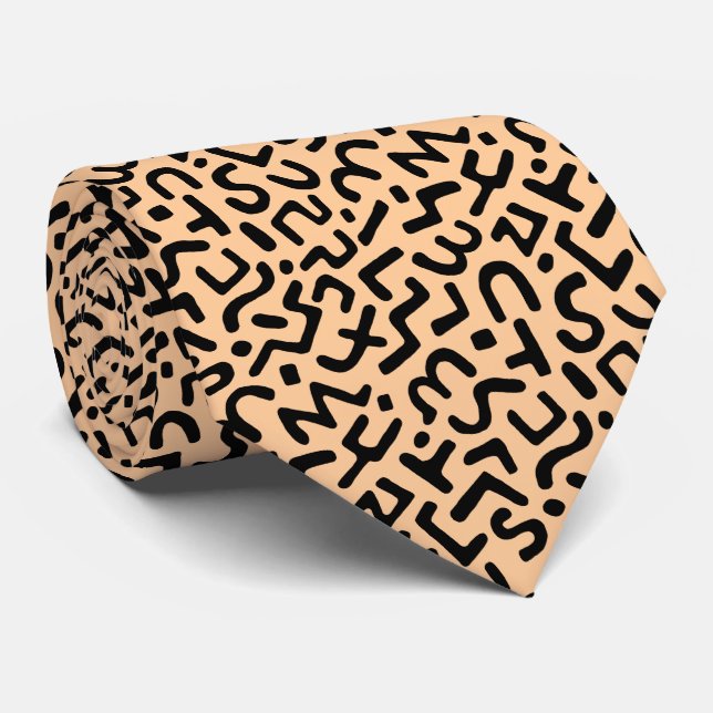 Abstract Pattern 170822 - Black on Sand Tie (Rolled)
