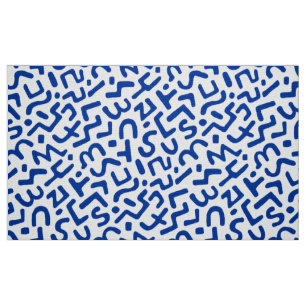 Abstract Pattern 170822 - Navy Blue on White Fabric