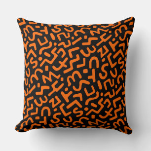 Abstract Pattern 170822 - Orange on Black Cushion