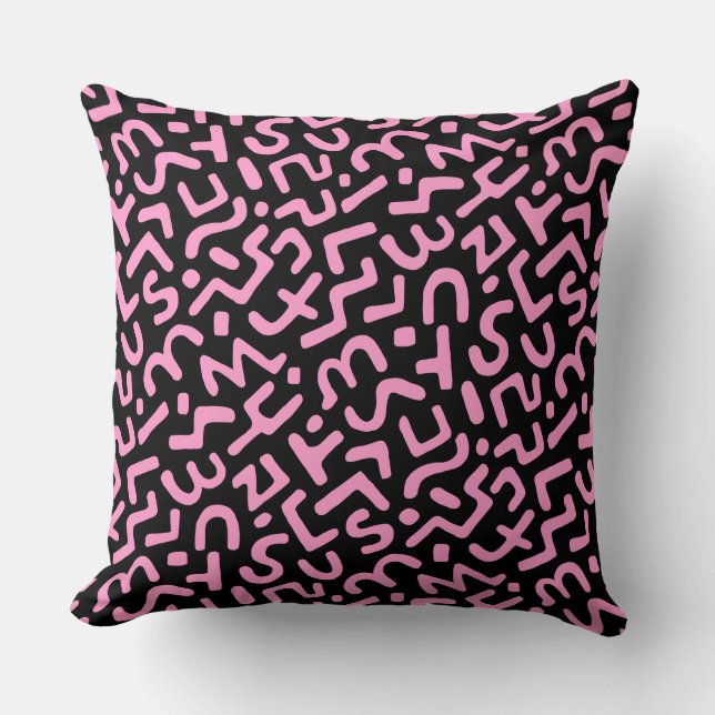 Abstract Pattern 170822 - Pink on Black Cushion (Front)