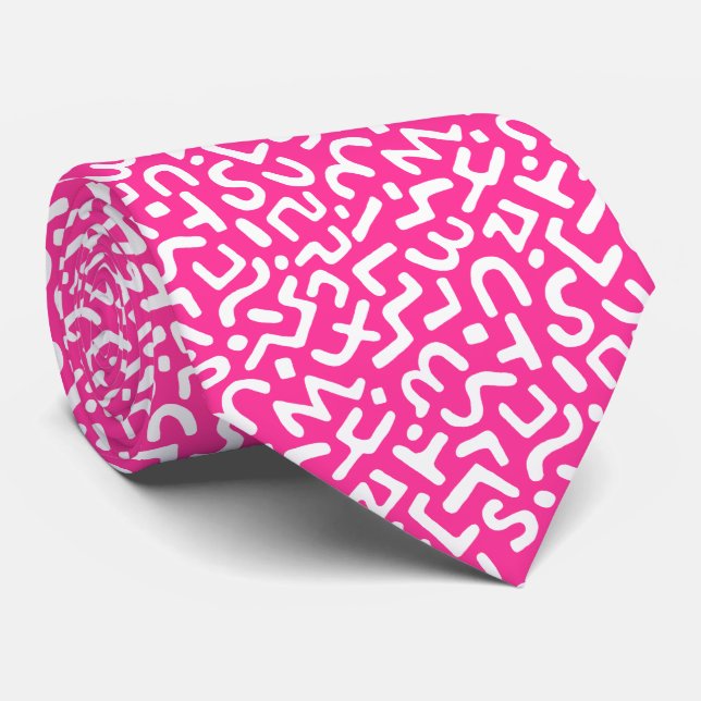 Abstract Pattern 170822 - White on Hot Pink Tie (Rolled)