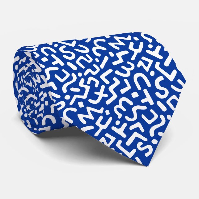 Abstract Pattern 170822 - White on Navy Blue Tie (Rolled)