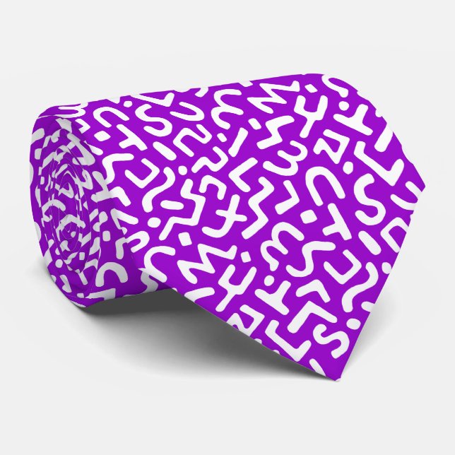 Abstract Pattern 170822 - White on Purple Tie (Rolled)