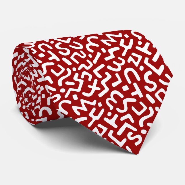 Abstract Pattern 170822 - White on Ruby Red Tie (Rolled)