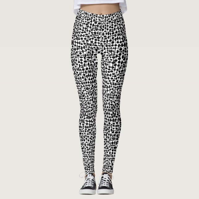 Abstract pattern 190621 Black on White Leggings (Front)
