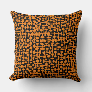 Abstract pattern 190621 Orange on Black Cushion
