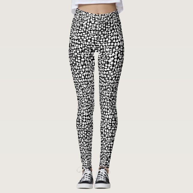 Abstract pattern 190621 White on Black Leggings (Front)