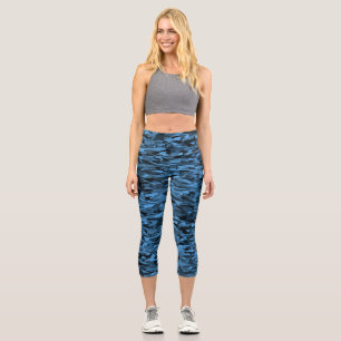 Abstract Pattern Blue Black Capri Leggings