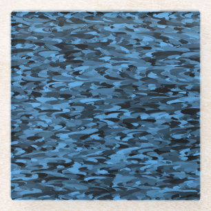 Abstract Pattern Blue Black Glass Coaster