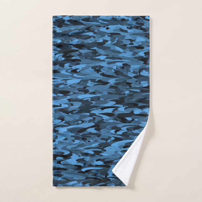 Abstract Pattern Blue Black Hand Towel (Hand Towel)
