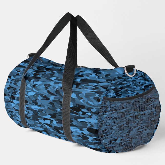 Abstract Pattern Blue Black Large Duffel Bag (Right Corner)