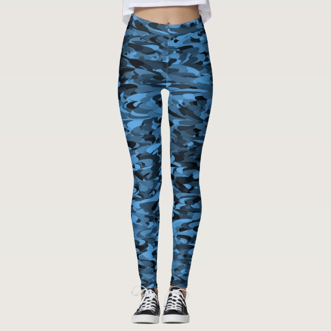 Abstract Pattern Blue Black Leggings (Front)