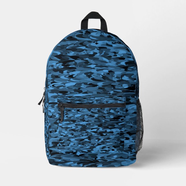 Abstract Pattern Blue Black Printed Backpack (Front)