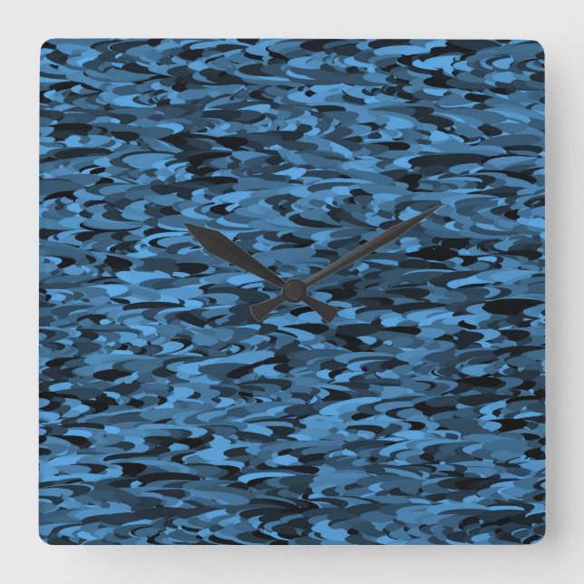 Abstract Pattern Blue Black Square Wall Clock (Front)