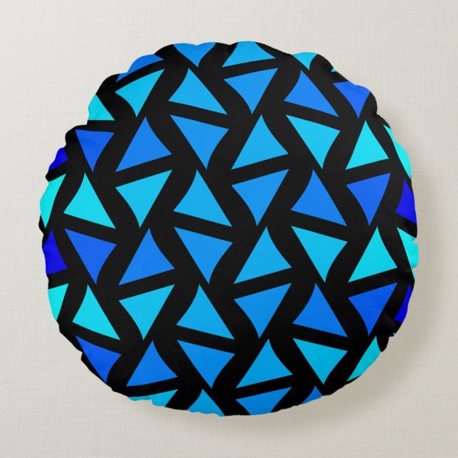 Abstract Pattern Blues Round Cushion (Front)