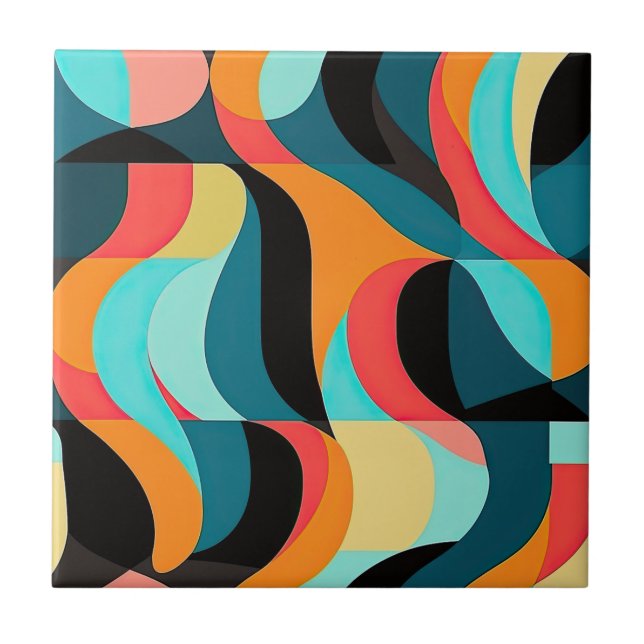 Abstract Pattern Colourful RETRO Mid Century Moder Tile (Front)