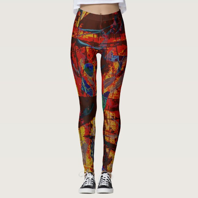 Abstract Pattern Design Red, Green Blue, Yellow Leggings (Front)