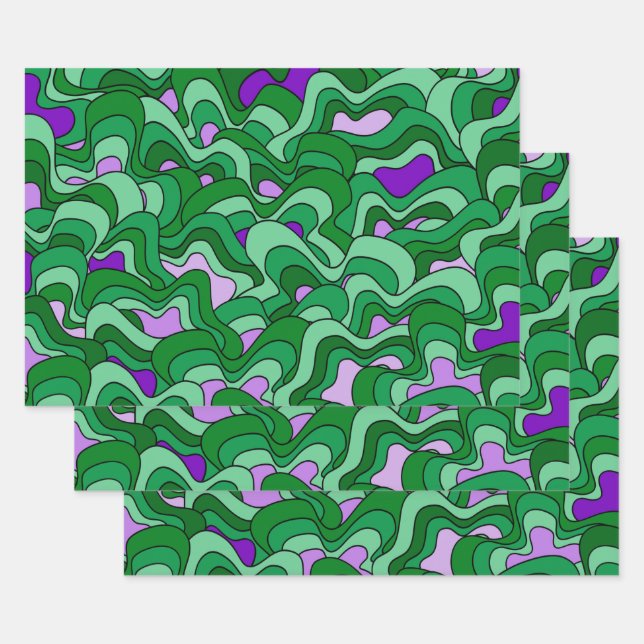 Abstract pattern - green and purple wrapping paper sheet (Set)