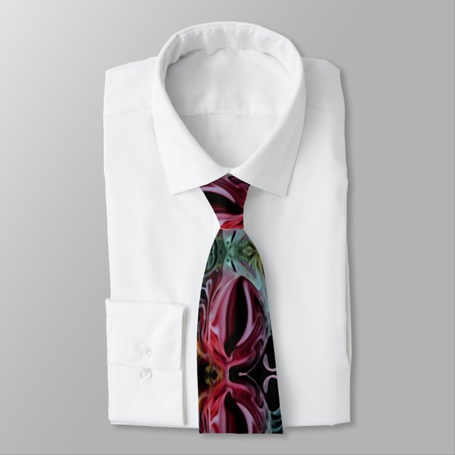 Abstract Pattern in Black, Maroon Neck Tie (Tied)