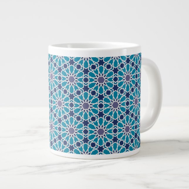 Abstract Pattern In Blue And Grey Large Coffee Mug (Front Right)