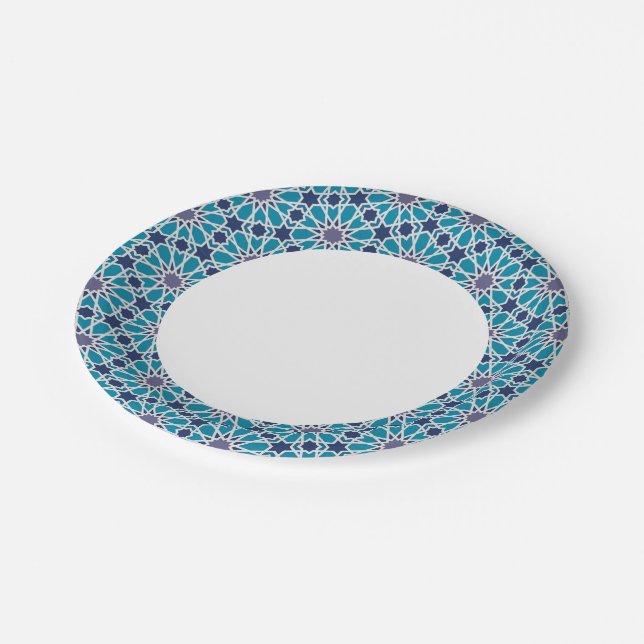 Abstract Pattern In Blue And Grey Paper Plate (Angled)