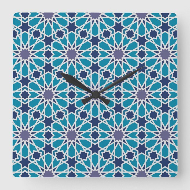 Abstract Pattern In Blue And Grey Square Wall Clock (Front)