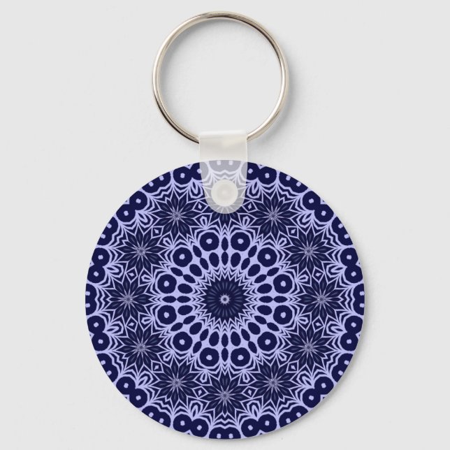 Abstract pattern in Blue and White Key Ring (Front)
