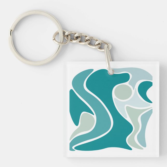 Abstract pattern in blue shades key ring (Front)