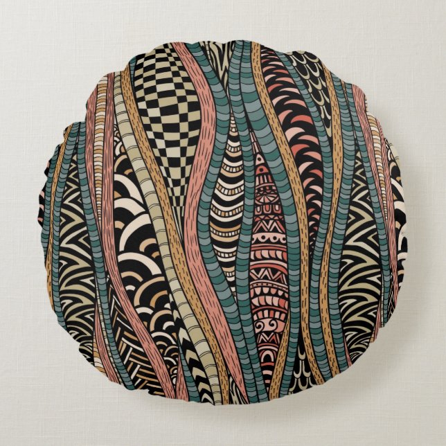 Abstract pattern in ethnic style round cushion (Front)