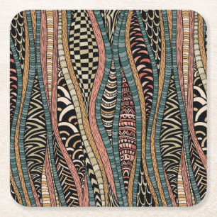 Abstract pattern in ethnic style square paper coaster