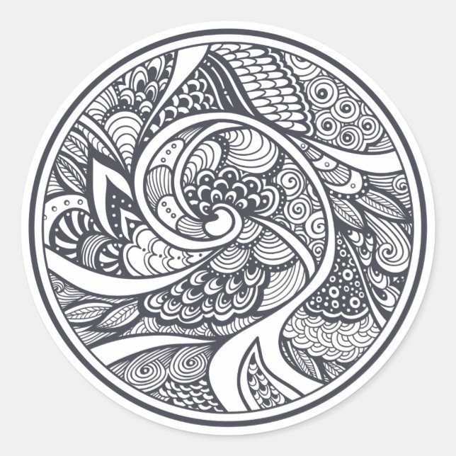 Abstract Pattern In Zen-Doodle Style Classic Round Sticker (Front)