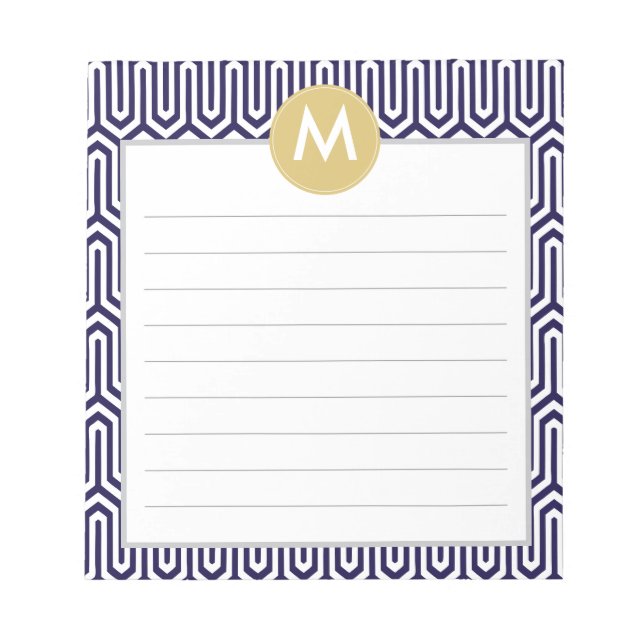 Abstract Pattern Monogram Initial in Navy Mint Notepad (Front)