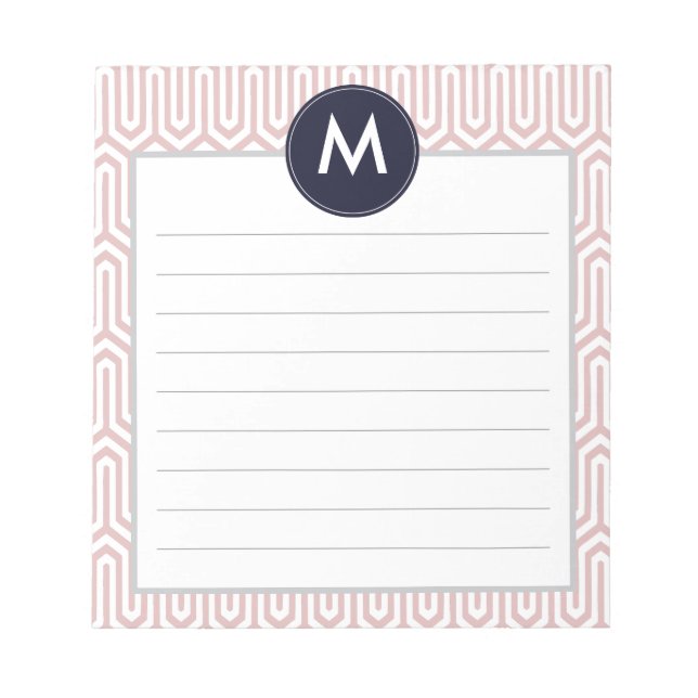 Abstract Pattern Monogram Initial in Navy Pink Notepad (Front)
