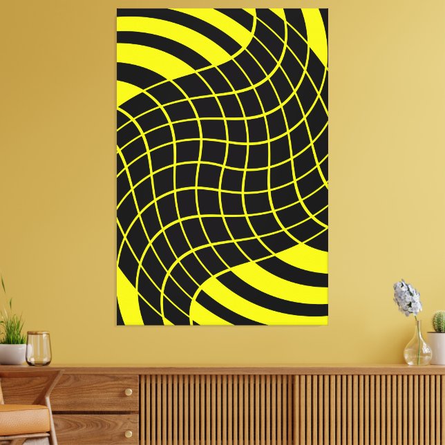 Abstract pattern of black and yellow lines canvas print (Insitu(LivingRoom))